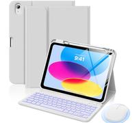 MoKo Funda con Teclado para iPad 11.ª Generación (A16) 11" 2025, iPad 10.ª Generación 10.9" 2022 con Ratón - Teclado Bluetooth Retroiluminado de 7 Colores, Portalápices Incorporado, Gris Claro