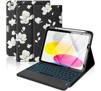 MoKo Funda con Teclado Táctil para iPad (A16) 11.ª Gen 11" 2025, iPad 10.ª Gen 10,9" Funda con Portalápices, Teclado Bluetooth con Panel Táctil Retroiluminado en 7 Colores, Magnolia