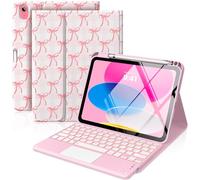 MoKo Funda con Teclado Táctil para iPad (A16) 11.ª Gen 11" 2025, iPad 10.ª Gen 10,9" Funda con Portalápices, Teclado Bluetooth con Panel Táctil Retroiluminado en 7 Colores, Lazo Rosa