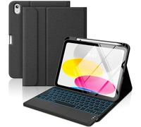 MoKo Funda con Teclado Táctil para iPad (A16) 11.ª Gen 11" 2025, iPad 10.ª Gen 10,9" Funda con Portalápices, Teclado Bluetooth con Panel Táctil Retroiluminado en 7 Colores, Denim Negro