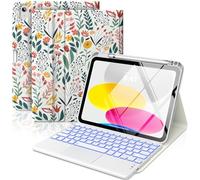 MoKo Funda con Teclado Táctil para iPad (A16) 11.ª Gen 11" 2025, iPad 10.ª Gen 10,9" Funda con Portalápices, Teclado Bluetooth con Panel Táctil Retroiluminado en 7 Colores, Flores
