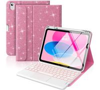 MoKo Funda con Teclado Táctil para iPad (A16) 11.ª Gen 11" 2025, iPad 10.ª Gen 10,9" Funda con Portalápices, Teclado Bluetooth Desmontable con Panel Táctil Retroiluminado en 7 Colores, Rosa Brillo