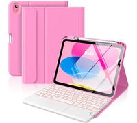 MoKo Funda con Teclado Táctil para iPad (A16) 11.ª Gen 11" 2025, iPad 10.ª Gen 10,9" Funda con Portalápices, Teclado Bluetooth Desmontable con Panel Táctil Retroiluminado en 7 Colores, Rosa peonia