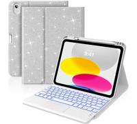 MoKo Funda con Teclado Táctil para iPad (A16) 11.ª Gen 11" 2025, iPad 10.ª Gen 10,9" Funda con Portalápices, Teclado Bluetooth con Panel Táctil Retroiluminado en 7 Colores, Plata Brillante