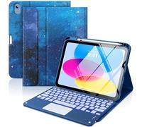 MoKo Funda con Teclado Táctil para iPad (A16) 11.ª Gen 11" 2025,iPad 10.ª Gen 10,9" Funda con Portalápices,Teclado Bluetooth Desmontable con Panel Táctil Retroiluminado en 7Colores,NochedeEstrellaAzul
