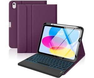MoKo Funda con Teclado Táctil para iPad (A16) 11.ª Gen 11" 2025, iPad 10.ª Gen 10,9" Funda con Portalápices, Teclado Bluetooth Desmontable con Panel Táctil Retroiluminado en 7 Colores, Morado Oscuro
