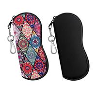 MoKo Funda de Gafas - 2 PZS [Ultra Ligero] Neopreno Con Cremallera Almacenaje Lente Suave Sunglasses Case con Clip de Cinturón para Gafas, Bolsa de Llaves, Lápices, Tarjetas - Negro + Mandala Rombo