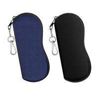 MoKo Funda de Gafas - 2 PZS [Ultra Ligero] Neopreno Con Cremallera Almacenaje Lente Suave Sunglasses Case con Clip de Cinturón para Gafas, Bolsa de Llaves, Lápices, Tarjetas, Azul Osculo + Negro