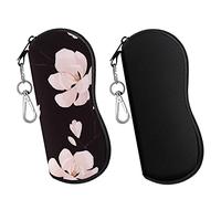 MoKo Funda de Gafas - 2 PZS [Ultra Ligero] Neopreno Con Cremallera Almacenaje Lente Suave Sunglasses Case con Clip de Cinturón para Gafas, Bolsa de Llaves, Lápices, Tarjetas - Negro + Magnolia