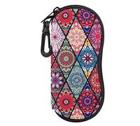 MoKo Funda de Gafas - [Ultra Ligero] Neopreno Con Cremallera Almacenaje Lente Suave Sunglasses Case con Clip de Cinturón para Gafas, Bolsa de Llaves, Lápices, Tarjetas, Mandala Rombo