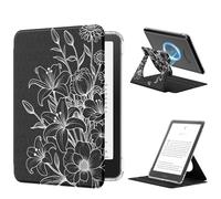 MoKo Funda Giratoria 360°para 7" eBook Reader 12ª Gen 2024, Trasera Transparente Funda Magnética Desmontable con Soporte Ajustable Auto Activación/Reposo, No para TCL Remarkable Kobo, Línea Flor