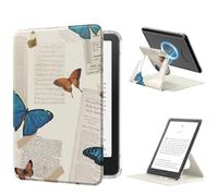 MoKo Funda Giratoria 360°para 7" eBook Reader 12ª Gen 2024, Trasera Transparente Funda Magnética Desmontable con Soporte Ajustable Auto Activación/Reposo, No para TCL Remarkable Kobo, Mariposa Retro