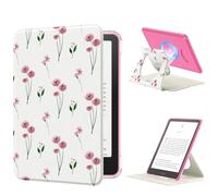 MoKo Funda Giratoria 360°para 7"eBook Reader 12ª Gen 2024, Trasera Transparente Funda Magnética Desmontable con Soporte Ajustable Auto Activación/Reposo, No para TCL Remarkable Kobo, Florecillas Rosas