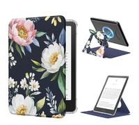 MoKo Funda Giratoria 360°para 7"eBook Reader 12ª Gen 2024, Trasera Transparente Funda Magnética Desmontable con Soporte Ajustable Auto Activación/Reposo, No para TCL Remarkable Kobo, Peonía sobre Azul