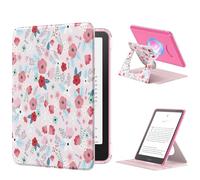 MoKo Funda Giratoria 360°para 7"Kindle Paperwhite 12ª Gen 2024&Kindle Colorsoft 2024/2025, Trasera Transparente Funda Magnética Desmontable con Soporte Ajustable, Auto Activación/Reposo,Primavera rosa