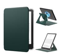 MoKo Funda Giratoria 360° para 7" Kindle Paperwhite 12ª Gen 2024 y Kindle Colorsoft 2024/2025, Trasera Transparente Funda Magnética Desmontable con Soporte Ajustable Auto Activación/Reposo,Verde noche