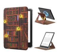 MoKo Funda Giratoria 360° para 7" Kindle Paperwhite12ª Gen 2024 y Kindle Colorsoft 2024/2025, Trasera Funda Magnética Desmontable con Soporte Ajustable, Auto Activación/Reposo, Biblioteca Retro