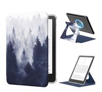 MoKo Funda Giratoria 360° para 7" Kindle Paperwhite12ª Gen 2024 y Kindle Colorsoft 2024/2025, Trasera Funda Magnética Desmontable con Soporte Ajustable, Auto Activación/Reposo, Bosque Gris