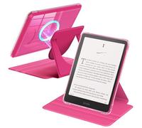 MoKo Funda Giratoria 360° para 7" Kindle Paperwhite12ª Gen 2024 y Kindle Colorsoft 2024/2025, Trasera Transparente Funda Magnética Desmontable con Soporte Ajustable, Auto Activación/Reposo, Frambuesa