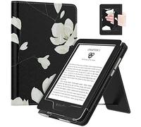 MoKo Funda para 6" All-New Kindle 11ª Generación 2022/10ª Gen 2019/8ª Gen 2016, PU Estuche Niño con Correa de Mano para Kindle 11 2022/Kindle 10 2019/Kindle 8 2016, Auto Sueño/Estela, Negro Magnolia