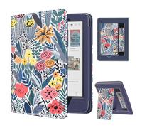MoKo Funda para Tolino Shine Color/Shine 5(2024)/4(2022) y Kobo Clara Colour/BW/2E de 6", Funda Delgada de PU con Auto-Wake/Sleep, Ranura para Tarjeta, Correa de Mano y Soporte Plegable,Flor hoja azul