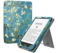 MoKo Funda para 7"/6,8" Kindle Paperwhite(12ª/11ª Generación-2024/2021), PU Estuche Niño con Correa de Mano para Kindle Paperwhite Edición de Firma, Auto Sueño/Estela, Bloom de Albaricoque