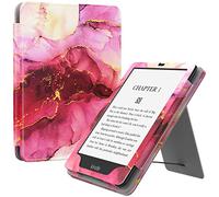 MoKo Funda para 7"/6.8" Kindle Paperwhite(12th/11th Generation-2024/2021), PU Estuche Niño con Correa de Mano para Kindle Paperwhite Edición de Firma, Auto Sueño/Estela, Mármol Rosa Púrpura