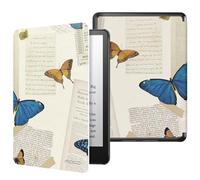 MoKo Funda para 7" Kindle Paperwhite 12th Generation 2024&Kindle Colorsoft Signature Edition 2024, PC Estuche Carcasa Estilo Niños con Auto Sueño/Estela, Mariposa Retro