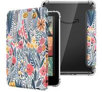 MoKo Funda para 7" Kindle Paperwhite 12th Generation 2024&Kindle Colorsoft Signature Edition, Cubierta Ultra Delgada Estuche Carcasa TPU Transparente Trasera Auto Activación/Reposo, Flor de Hoja Azul