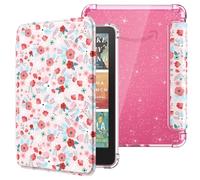 MoKo Funda para 7" Kindle Paperwhite 2024 12ª Gen& Colorsoft Signature Edition 2024,Claro Cubierta Trasera de TPU Suave Flexible Carcasa Auto Wake/Sleep,No para BOOX GO7&Kobo, Purpurina Primavera Rosa
