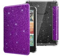 MoKo Funda para 7" Kindle Paperwhite 2024 12th Gen&Kindle Colorsoft Signature Edition 2024, Claro Cubierta Trasera de TPU suave Flexible con purpurina Carcasa ligera Auto Wake/Sleep, Purpurina Púrpura