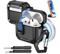 MoKo Funda para AirPods 4 con Cierre 2024 - Compatible con MagSafe, Soporte para Teléfono&Ventana Automática Funda para AirPod 4.ª Generación, Funda Protectora con Kit de Limpieza, Negro