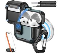 MoKo Funda para AirPods 4 con Cierre 2024 - Compatible con MagSafe, Soporte para Teléfono&Ventana Automática Funda para AirPod 4.ª Generación, Funda Protectora con Kit de Limpieza, Verde manzana+Negro