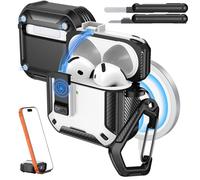 MoKo Funda para AirPods 4 con Cierre 2024 - Compatible con MagSafe, Soporte para Teléfono&Ventana Automática Funda para AirPod 4.ª Generación, Funda Protectora con Kit de Limpieza, Blanco + Negro