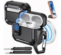 MoKo Funda para AirPods Pro 2 con Cierre - Compatible con MagSafe, Soporte para Teléfono y Ventana Automática Funda para AirPods Pro 2.ª/1.ª Generación, Funda Protectora con Kit de Limpieza, Negro