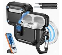 MoKo Funda para AirPods Pro 3 con Cierre 2025 - Compatible con MagSafe, Soporte para Teléfono & Ventana Automática Funda para AirPod Pro 3.ª Gen., Funda Protectora con Kit de Limpieza, Negro
