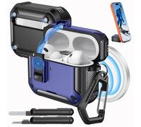 MoKo Funda para AirPods Pro 3 con Cierre 2025 - Compatible con MagSafe, Soporte para Teléfono&Ventana Automática Funda para AirPod Pro 3.ª Gen, Funda Protectora con Kit de Limpieza, Negro+Azul Oscuro