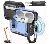 MoKo Funda para AirPods Pro 3 con Cierre 2025 - Compatible con MagSafe, Soporte para Teléfono & Ventana Automática Funda para AirPod Pro 3.ª Gen., Funda Protectora con Kit de Limpieza, Azul claro+Nero