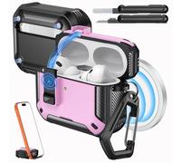 MoKo Funda para AirPods Pro 3 con Cierre 2025 - Compatible con MagSafe, Soporte para Teléfono & Ventana Automática Funda para AirPod Pro 3.ª Gen., Funda Protectora con Kit de Limpieza, Rosa + Negro