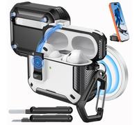 MoKo Funda para AirPods Pro 3 con Cierre 2025 - Compatible con MagSafe, Soporte para Teléfono & Ventana Automática Funda para AirPod Pro 3.ª Gen., Funda Protectora con Kit de Limpieza, Negro+Blanco