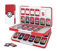 MoKo Funda para Almacenamiento de Switch Juegos Compatible con Nintendo Switch 2/Switch OLED 2021/Lite, Organizador de 48 Tarjetas Juego 24 Tarjetas SD Impermeable Estuche, Bola de Elfo Rojo Blanco