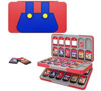 MoKo Funda para Almacenamiento de Switch Juegos Compatible con Nintendo Switch 2/Switch OLED 2021/Lite, Organizador de 48 Tarjetas Juego 24 Tarjetas SD Impermeable Estuche, Mario Rojo