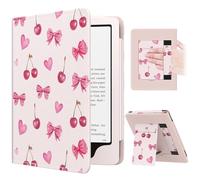 MoKo Funda para eBook Reader, PU Estuche Niño con Correa de Mano para E-Reader, Auto Sueño/Estela, No Es Compatible con Kobo Aura 2/Remarkable, Cereza y Arco