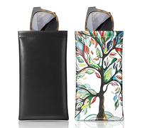 MoKo Funda para Gafas de Sol (Juego de 2) Gafas de Bolsillo Portátiles Bolsa Suave de Gafas Caja Gafas Portátil Viaje para Mujeres con Paño de Limpieza - Negro & Árbol Colorido
