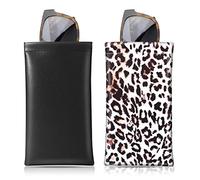 MoKo Funda para Gafas de Sol (Lote de 2) Gafas de Bolsillo Portátil Bolsa Flexible de Gafas Caja Gafas Portátil Viaje para Mujeres con Paño de Limpieza, Negro y Leopardo