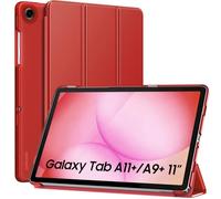 MoKo Funda para Galaxy Tab A11 Plus/A11+/A9+ 11 Pulgadas 2025/2023, Funda Inteligente Protectora con Carcasa Traslúcida de PC Duro para Galaxy Tab A11+/A9 Plus, Auto Activación/Reposo, Rojo