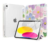 MoKo Funda para iPad 11 Pulgadas (A16) 11.ª Generación 2025, Funda iPad 10.ª Generación 10,9 Pulgadas 2022 con Portalápices, Ligera y Delgada con Soporte Trifold y Cascara Transparente PC,PintarFlores