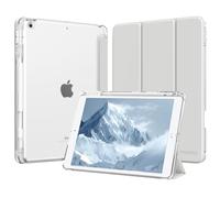 MoKo Funda para iPad 9.ª/8.ª/7.ª Generación 10,2 Pulgadas 2021/2020/2019 con Portalápices, Ligera y Delgada con Soporte Trifold y Cascara Transparente PC Duro, Auto Activación/Reposo, Gris Claro