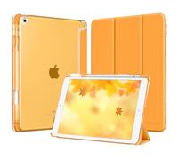 MoKo Funda para iPad 9.ª/8.ª/7.ª Generación 10,2 Pulgadas 2021/2020/2019 con Portalápices, Ligera y Delgada con Soporte Trifold y Cascara Traslúcida PC Duro, Auto Activación/Reposo, Papaya