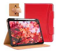 MoKo Funda para iPad (A16) 11ª Generación 11" 2025,Carcasa iPad 10ª Generación 10.9" 2022 con Portalápices y Bolsillo,Funda Folio de Cuero con Soporte,Múltiples Ángulos de Visión, Rojo Claro